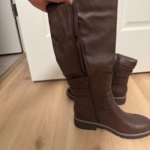 New Sun + Stone Blakely Brown Riding Boots Size 6.5M Buckle Detail Tall Boots - Picture 2 of 5